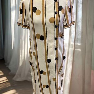 Vintage Union Made Feminine Polka Dot Stripes Shift Geometric Dress Made in USA